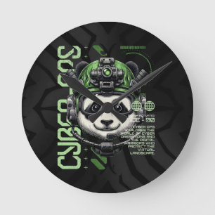 Panda Cyborg Ops – Futuristic Cybernetic Panda Round Clock