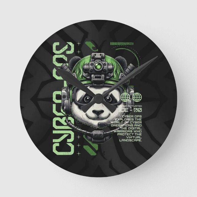 Panda Cyborg Ops – Futuristic Cybernetic Panda  Round Clock (Front)