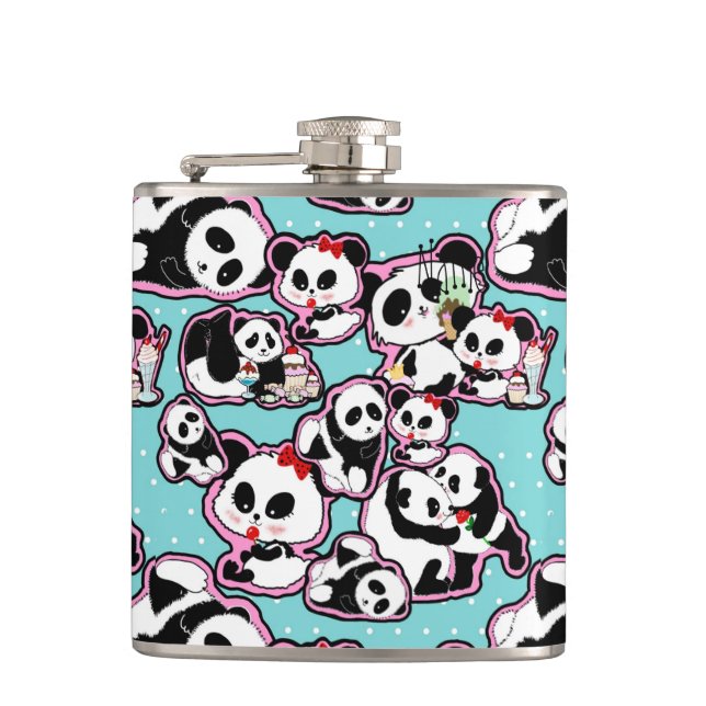 Panda Doodles Kawaii Hip Flask (Front)