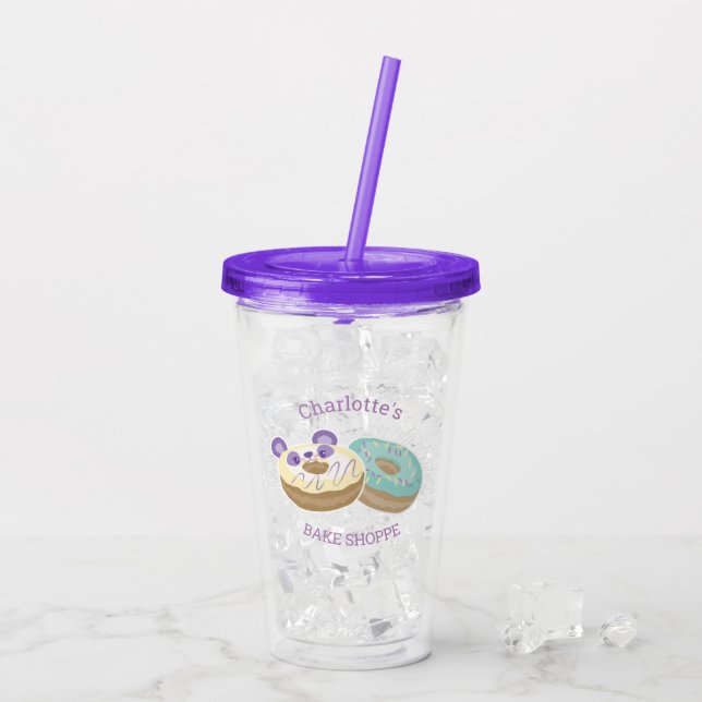 Panda Doughnut Bakery Purple and Green Acrylic Tumbler (Back Ice)