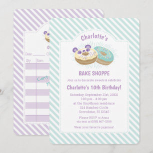 Panda Doughnut Purple and Green Bakery Birthday Invitation