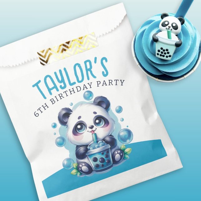 Panda Drinking Blue Boba Bubble Tea Birthday Party Favour Bags (Creator Uploaded)