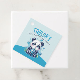 Panda Drinking Blue Boba Bubble Tea Birthday Party Favour Tags