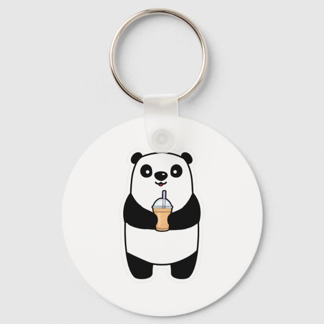 Panda Drinking Bubble Tea Key Ring (Front)