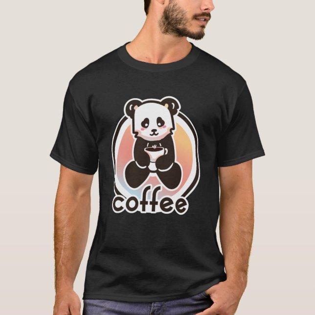 Panda drinking coffee  for coffee T-Shirt (Front)