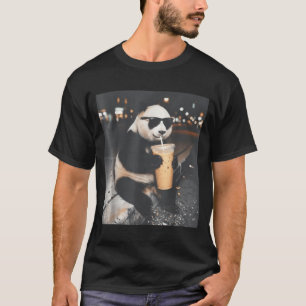 Panda drinking iced coffee funny animal meme men T-Shirt