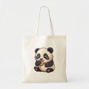 Panda eating a cookie tote bag