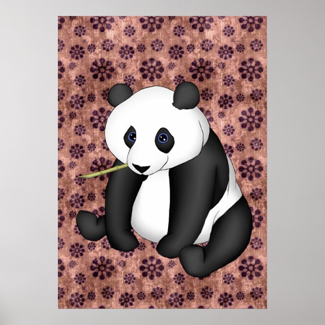 Panda Eating Bamboo On Vintage Background Poster (Front)