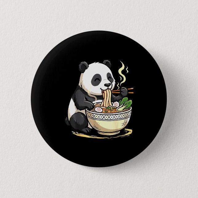 Panda Eating Funny Ramen Noodles  6 Cm Round Badge (Front)