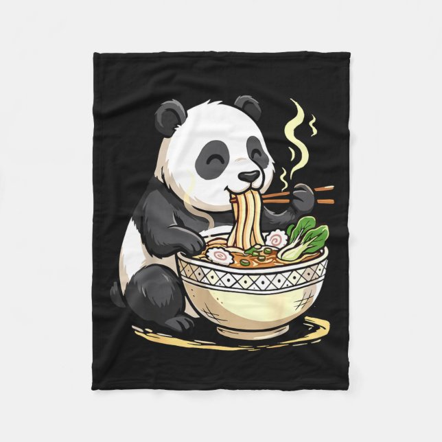 Panda Eating Funny Ramen Noodles  Fleece Blanket (Front)