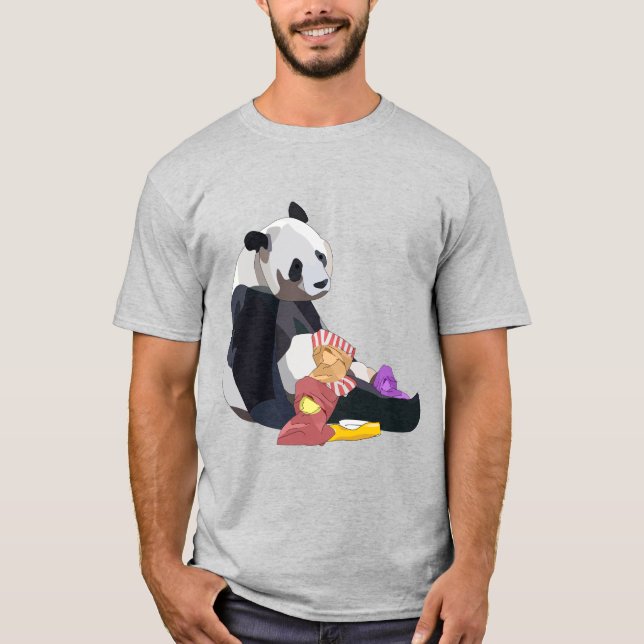 Panda eating Junkfood t-shirt (Front)