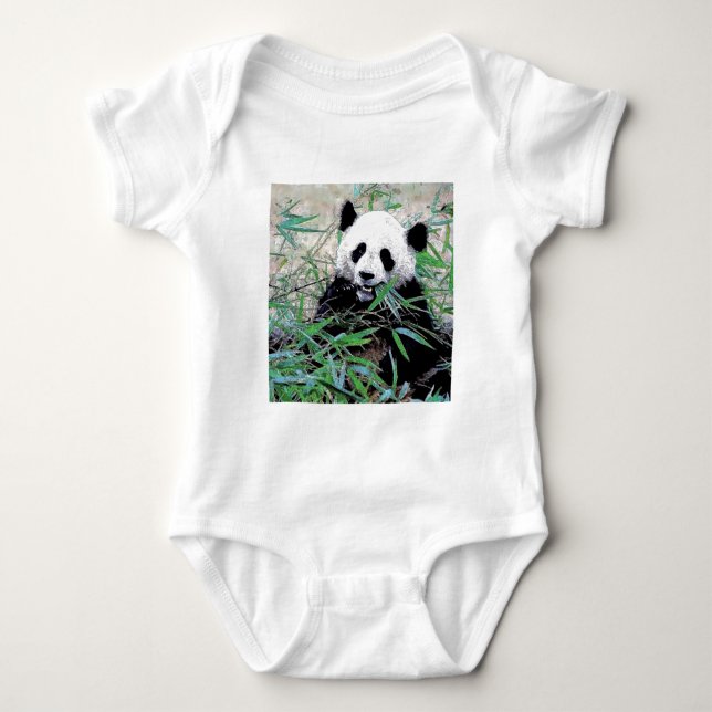 Panda Eating Leaves Baby Bodysuit (Front)