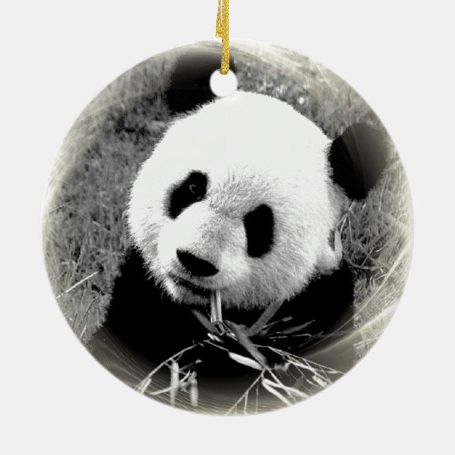 Panda Eating Leaves Christmas Tree Ornament (Back)