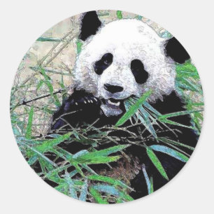 Panda Eating Leaves Classic Round Sticker