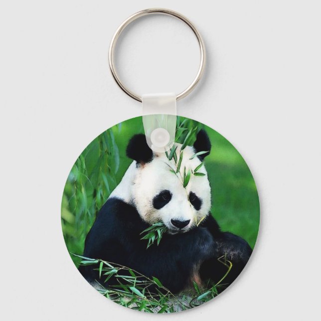 Panda Eating Leaves Key Ring (Front)