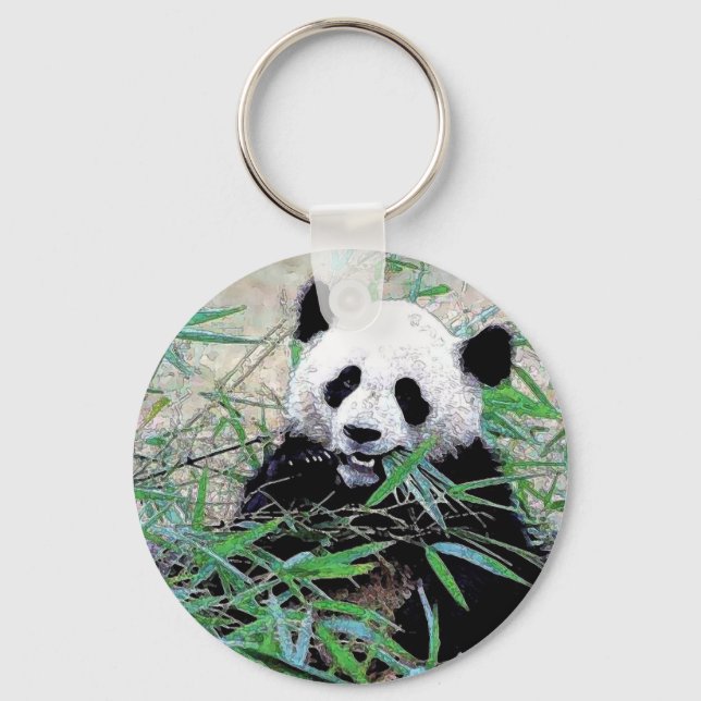 Panda Eating Leaves Key Ring (Front)