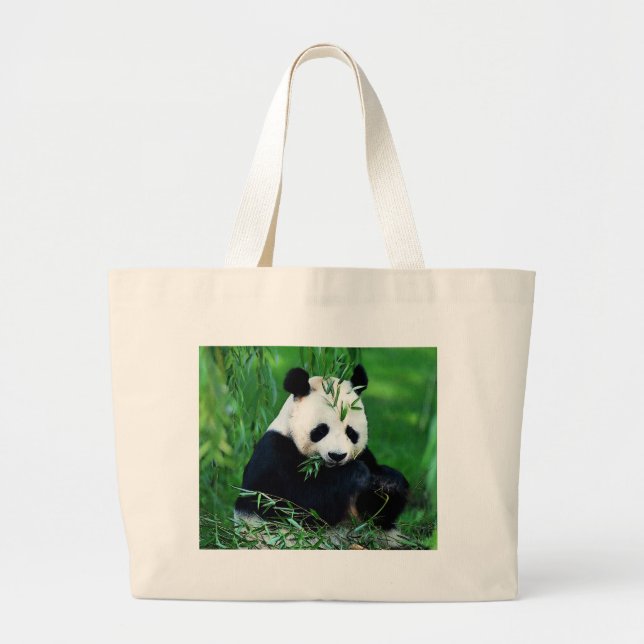 Panda Eating Leaves Large Tote Bag (Front)
