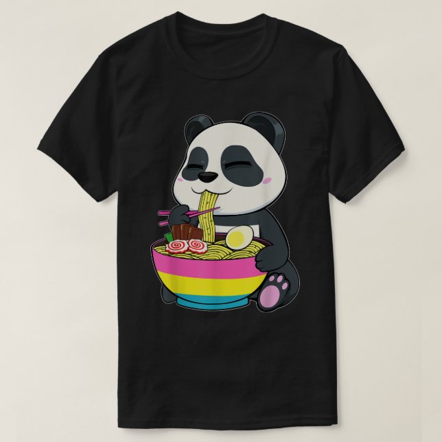 Panda Eating Ramen LGBT-Q Pansexual Pride Pan Flag T-Shirt (Design Front)