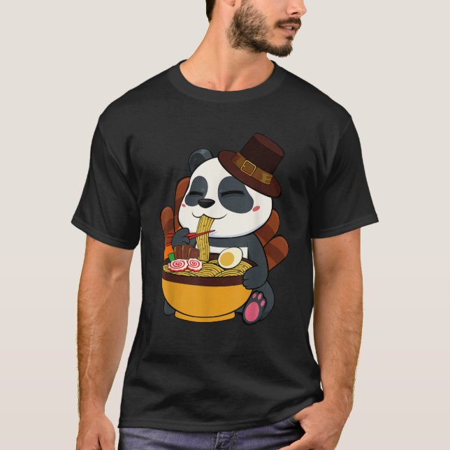 Panda Eating Ramen Thanksgiving Day Japanese Food  T-Shirt (Front)