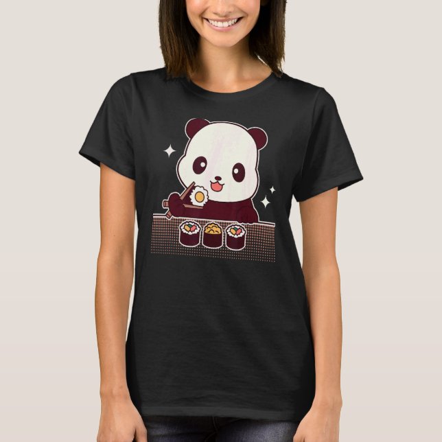 Panda Eating Sushi Cute Panda Bear T-Shirt (Front)