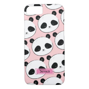 Panda Face Pattern Pink Custom Name Case-Mate iPhone Case