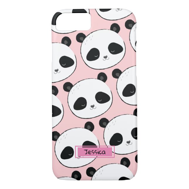 Panda Face Pattern Pink Custom Name Case-Mate iPhone Case (Back)