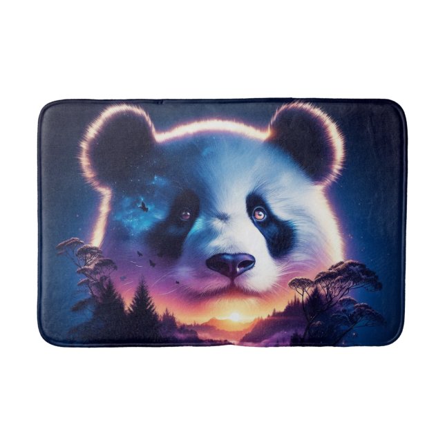 Panda Face with Surreal Forest and Sunset  Bath Mat (Front)