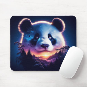 Panda Face with Surreal Forest and Sunset Mouse Mat