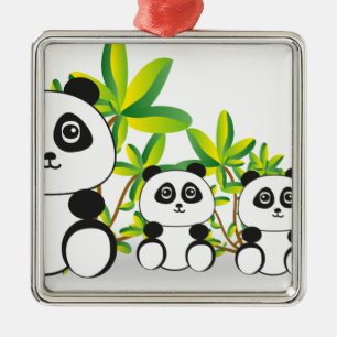 Panda Family Metal Tree Decoration