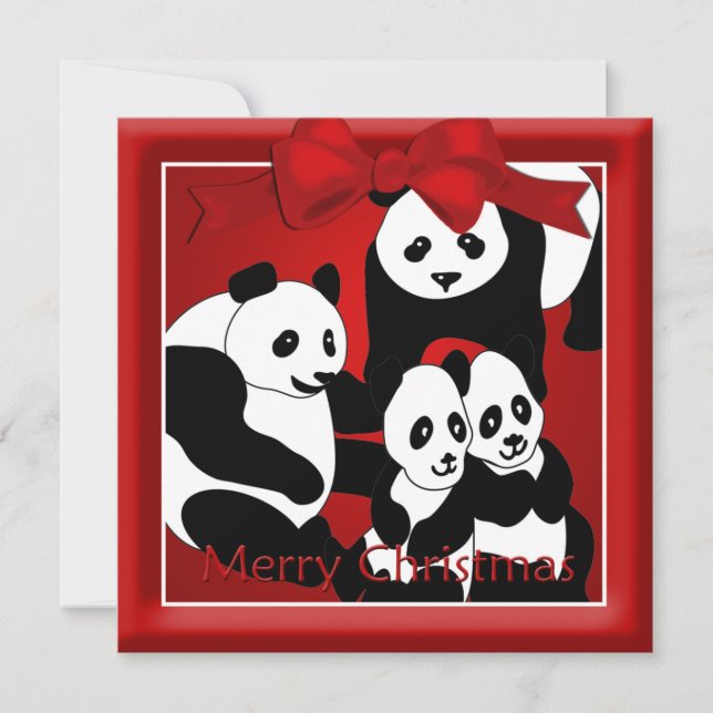 Panda Family of Four  Christmas Greeting Holiday Card (Front)