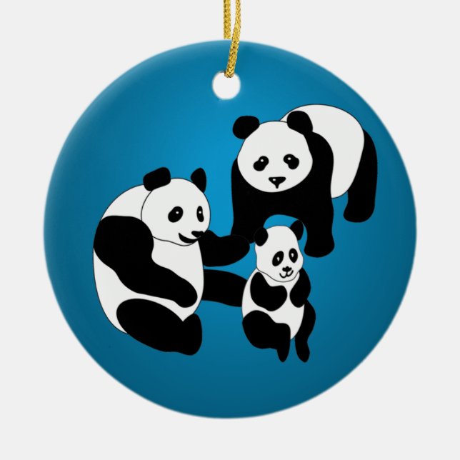 Panda Family of Three Custom Christmas Ornament (Front)