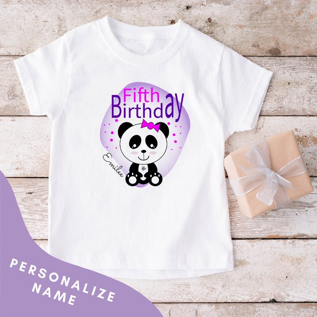 Panda Fifth Birthday Girls Tshirt (Purple) (Creator Uploaded)
