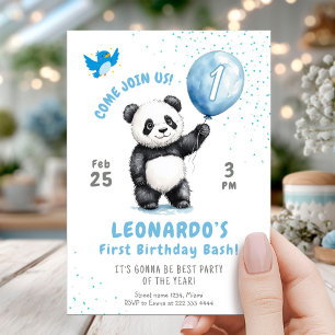 Panda First Birthday Party Invite