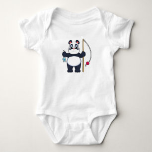Panda Fisher Fish Fishing Baby Bodysuit