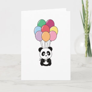 Panda Flies Up With Colourful Balloons Card