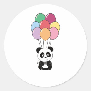 Panda Flies Up With Colourful Balloons Classic Round Sticker