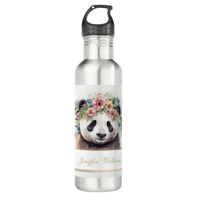 Panda Flowers Watercolor              710 Ml Water Bottle (Front)