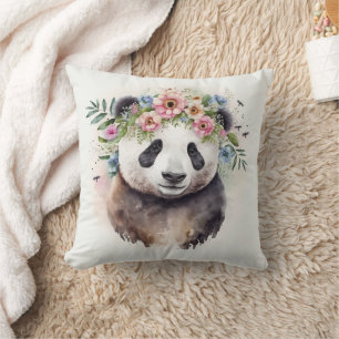 Panda Flowers Watercolor                           Cushion