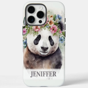 Panda Flowers Watercolor iPhone 16 Pro Max Case