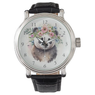 Panda Flowers Watercolor Watch