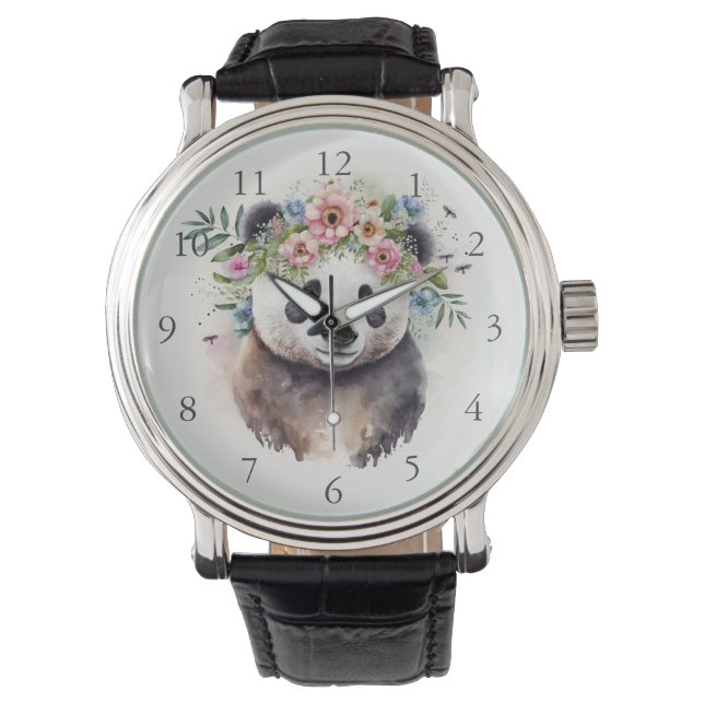 Panda Flowers Watercolor              Watch (Front)