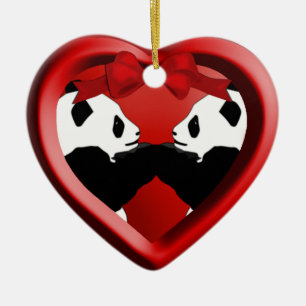 Panda Friends Christmas Heart Ornament
