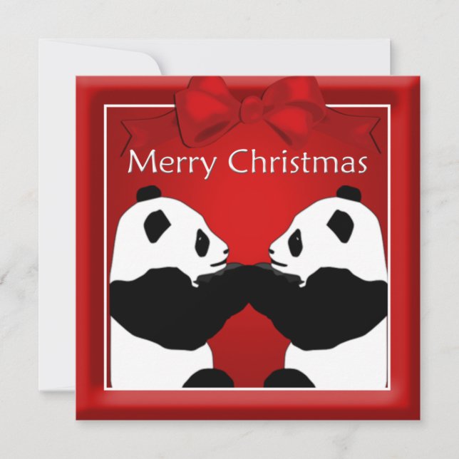 Panda Friends Couple Christmas Greeting Holiday Card (Front)