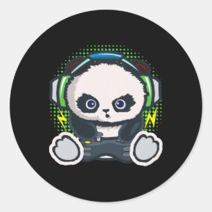 Panda Gaming Shirt Boys Girls Kids Gamer Gift Pand Classic Round Sticker
