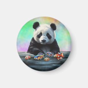 Panda gazes at Colorful Group of Swimming Fish Magnet