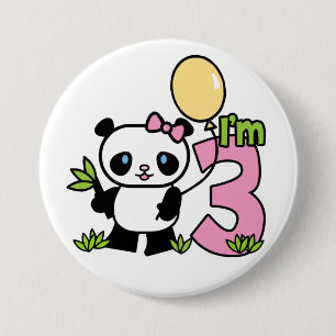 Panda Girl 3rd Birthday 7.5 Cm Round Badge