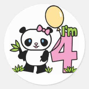 Panda Girl 4th Birthday Classic Round Sticker