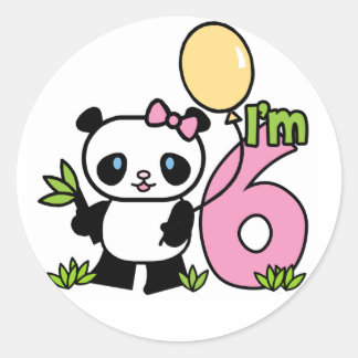 Panda Girl 6th Birthday Classic Round Sticker