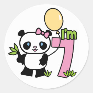 Panda Girl 7th Birthday Classic Round Sticker