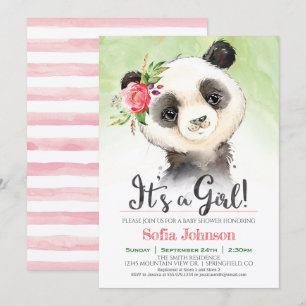 Panda Girl Baby Shower Invitation